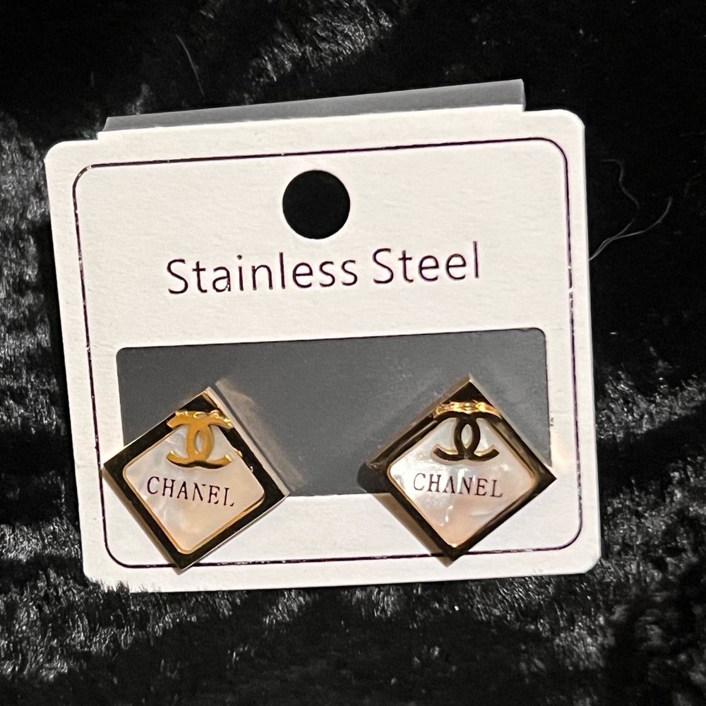 CHANEL Gold and Black Square Earrings